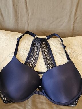 Victoria's Secret Navy Lace-Back Push-up Bra Sz 36D